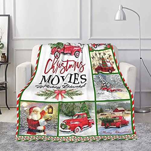 Christmas Movie Throw Blankets,Xmas Santa Truck Snowman Rustic Farmhouse Blanket For Couch Bed Sofa,Thick Luxury Fuzzy Plush Soft Fleece Blankets And Throws For Adults Kids,80"X60" #TOP5