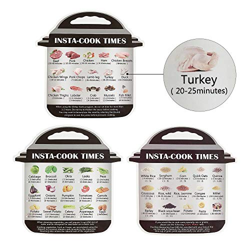 Aolvo Instant Pot Cheat Sheet Magnets (3 Packungen), Most Used Cooking Time Aluminiumfolie, Tag mit Textbeschreibung und Lebensmittelbildern für 45 gängige Getreide, Fleisch, Gemüse
