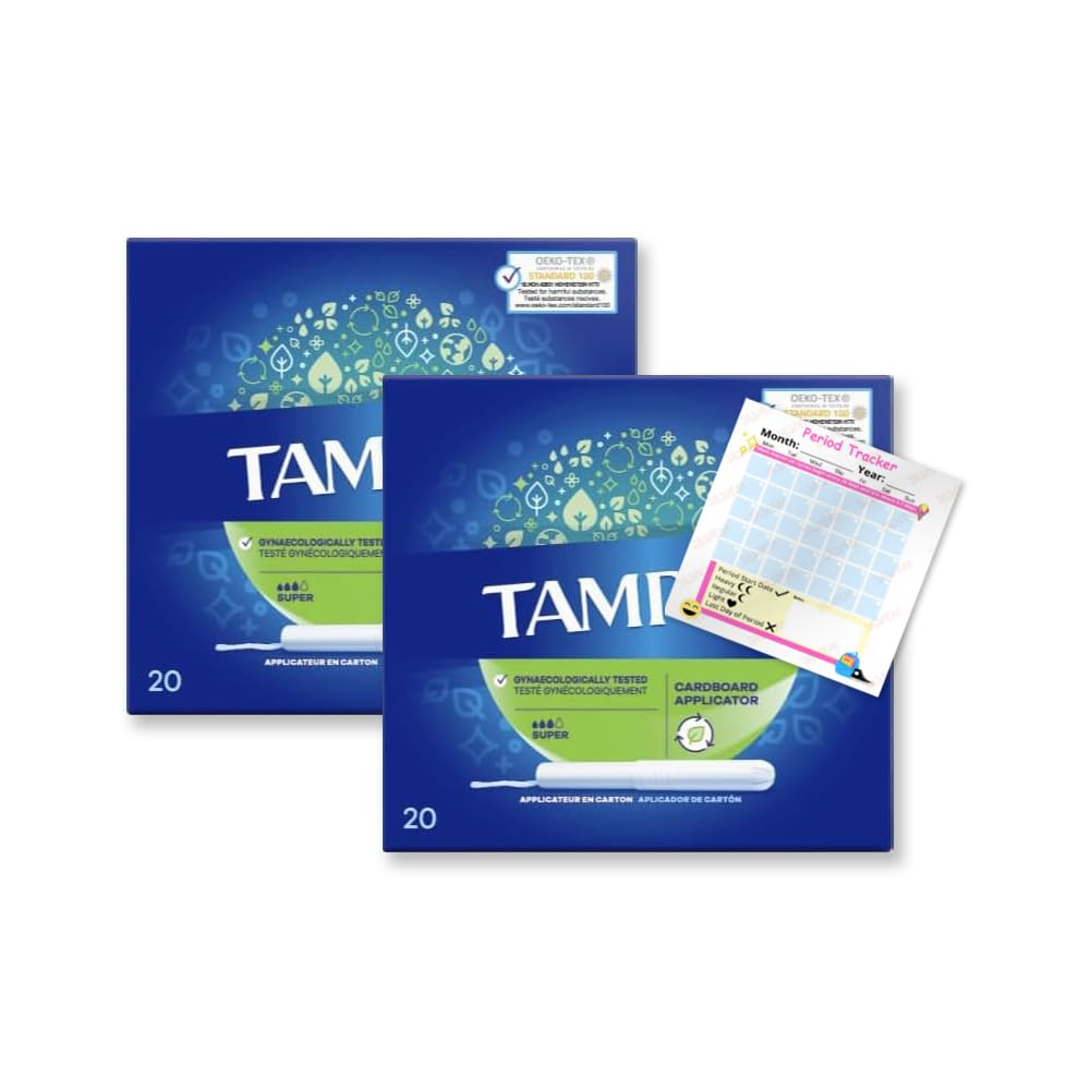 Tampons Super Cardboard Applicator Blue Box 40 Tampons (2 Packs of 20) | Leak Protection | Super Absorbent | Fragrance-Free | Long Lasting Protection