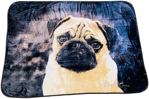 3D Animal Design Luxurious Super Soft Warm and Cosy Throws Faux Fur Fleece Sofa and Bed Blanket (Pug Dog, Double 150 x 200 CMS)