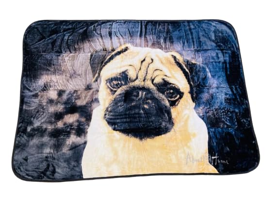 3D Animal Design Luxurious Super Soft Warm and Cosy Throws Faux Fur Fleece Sofa and Bed Blanket (Pug Dog, Double 150 x 200 CMS)