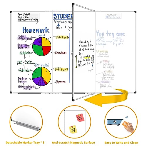 Image of XBoard Extra Large Magnetic Whiteboard 118 x 48 Inch, 10' x 4' Oversized Foldable Dry Erase White Board for Wall with Marker Tray | Aluminum Frame