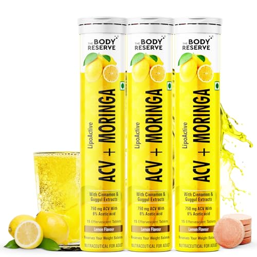 Image of The Body Reserve ACV Moringa Effervescent Tablets with Lemon Cider Vinegar, Cinnamon & Pomegranate | Supports Metabolism, Digestion & Energy | Lemon Flavor | Pack of 3 (60 Tablets)