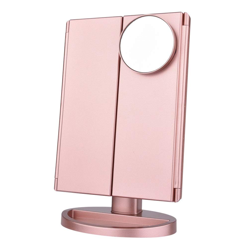 Lusterko kosmetyczne, Lustro do makijażu z ekranem dotykowym LED 1X / 2X 3X 10X, szkło powiększające, składane lusterko kosmetyczne(Pink)