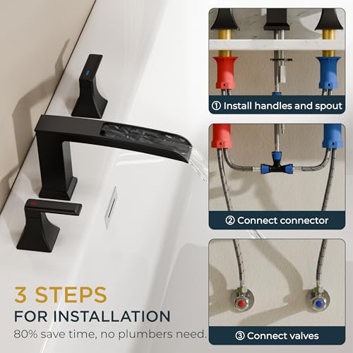 FORIOUS Roman Bathtub Faucet 3 Hole Deck Mount with 2 Handle Matte Black by FORIOUS - Used condition - Image 3