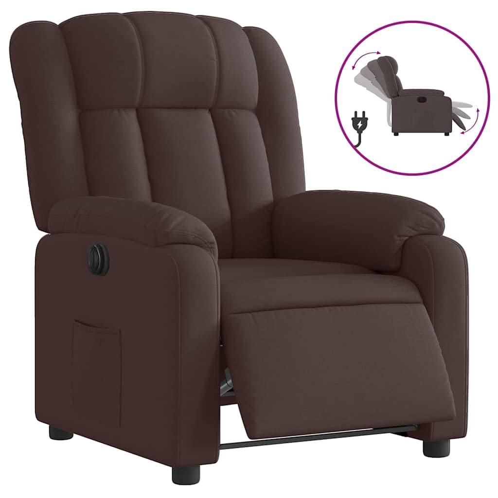 Poltrona relax elettrica in tessuto marrone scuro con tasca laterale e 135