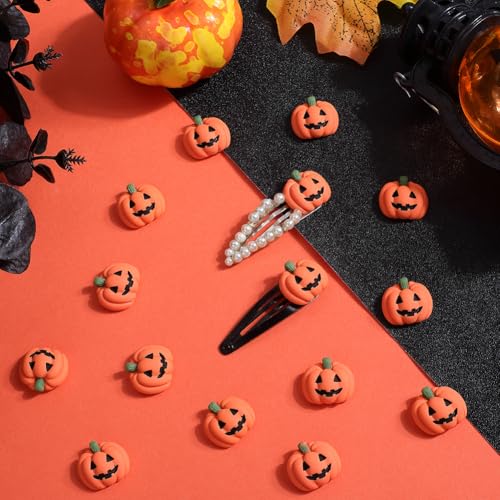 SUNNYCLUE 1 Box 50Pcs Halloween Cabochons Pumpkin Charm Cartoon Resin 3d Orange Fall Theme Pumpkins Flatback Cabochon for jewellery Making Scrapbooking Embellishments Cell Phone Case Diy Craft Supplie - Image 4