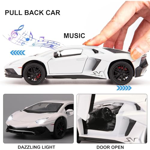 Image of 132 Lamborgini LP750 Toy Car for Kids Diecast Metal Cars with Light Sound Pullback Openable Door