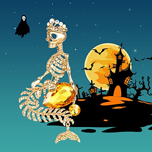 Image of EVER FAITH Women's Austrian Crystal Halloween Mermaid Skull Crown Teardrop Brooch