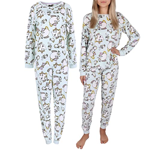 Disney La Bella y la Bestia Pijama de Dos Piezas en Color Menta para Mujer Sra. Potts y Chip S