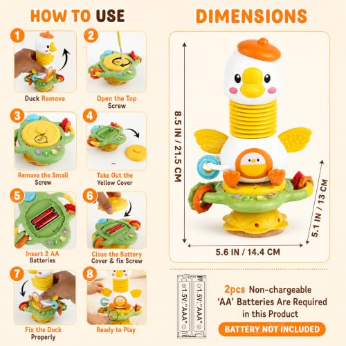 Image of Zest 4 Toyz Musical Learning Duck Toy for Kids | Sleep Song Music | 5in1 Suction ,Spinner, Rattle, Squeeze & Sensory Play | BPA-Free, Safe & Durable | Interactive Learning Toys for 6+ Months Kids