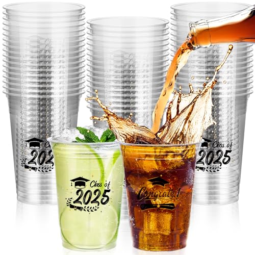 Ruisita 50 Pack Graduation Cups 16 Ounces 2025 Graduation Disposable Cups Plastic Graduation Drinking Cups, Graduation Party Favors