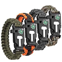 AYMQC Pulseras de Supervivencia de Paracord 5 en 1...: Kit de supervivencia 5 en 1: 5 herramientas clave de supervivencia, todo en una pulsera de paracord con brújula confiable para mantener el sentido de dirección, silbato de emergencia para pedir ayuda, iniciador de fuego para iniciar un incendio, rasp...