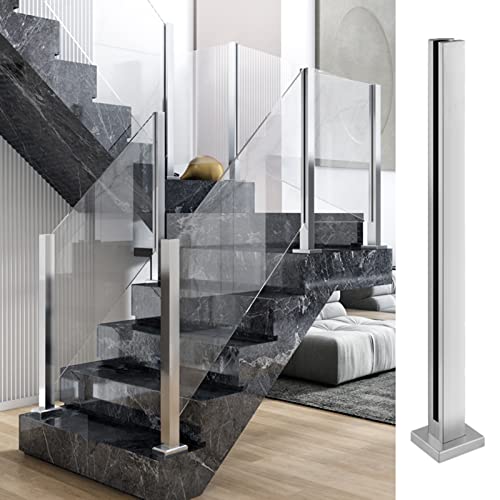 Poteau de garde-corps en verre inox brossé gris 145cm