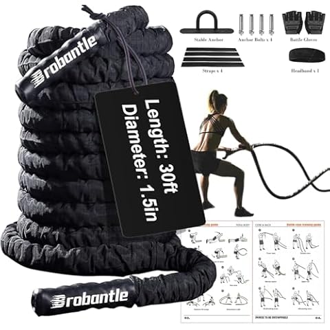 Battle Rope 30FT Battle Rope for Exercise Workout Rope Exercise Rope Battle Ropes for Home Gym Heavy Ropes for Exercise Training Ropes for Working Out Weighted Workout Rope (1.5 Inch 30 FT) Cover