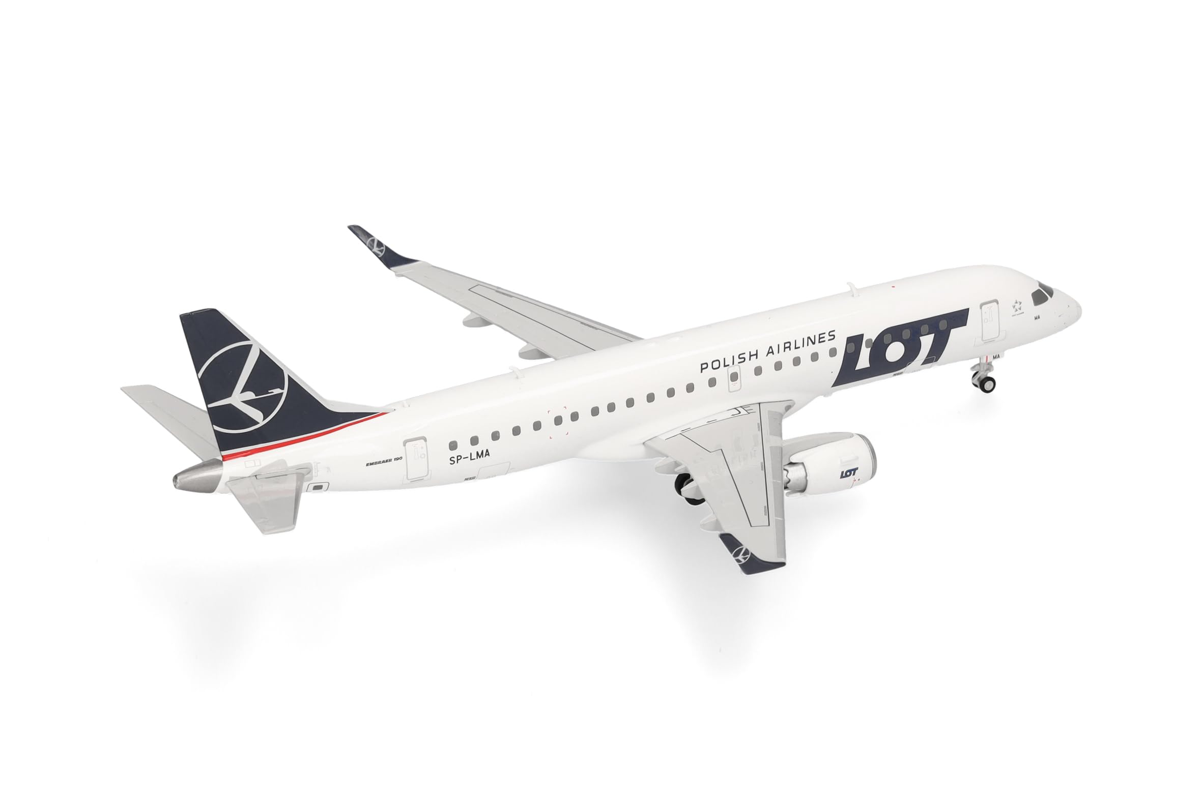 Herpa model samolotu LOT Polish Airlines Embraer E190, miniatura w skali 1:200, model kolekcjonerski z podstawką, tworzywo sztuczne