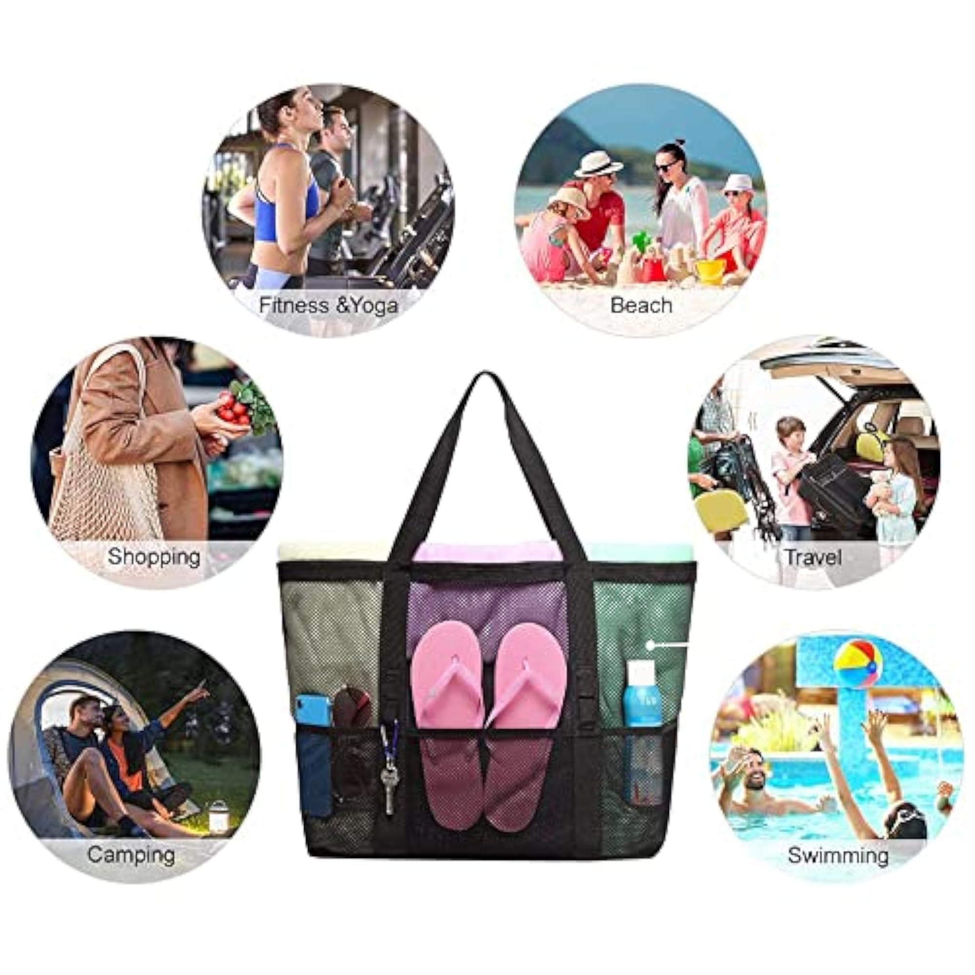 Lightweight Foldable Mesh Beach Tote Bag