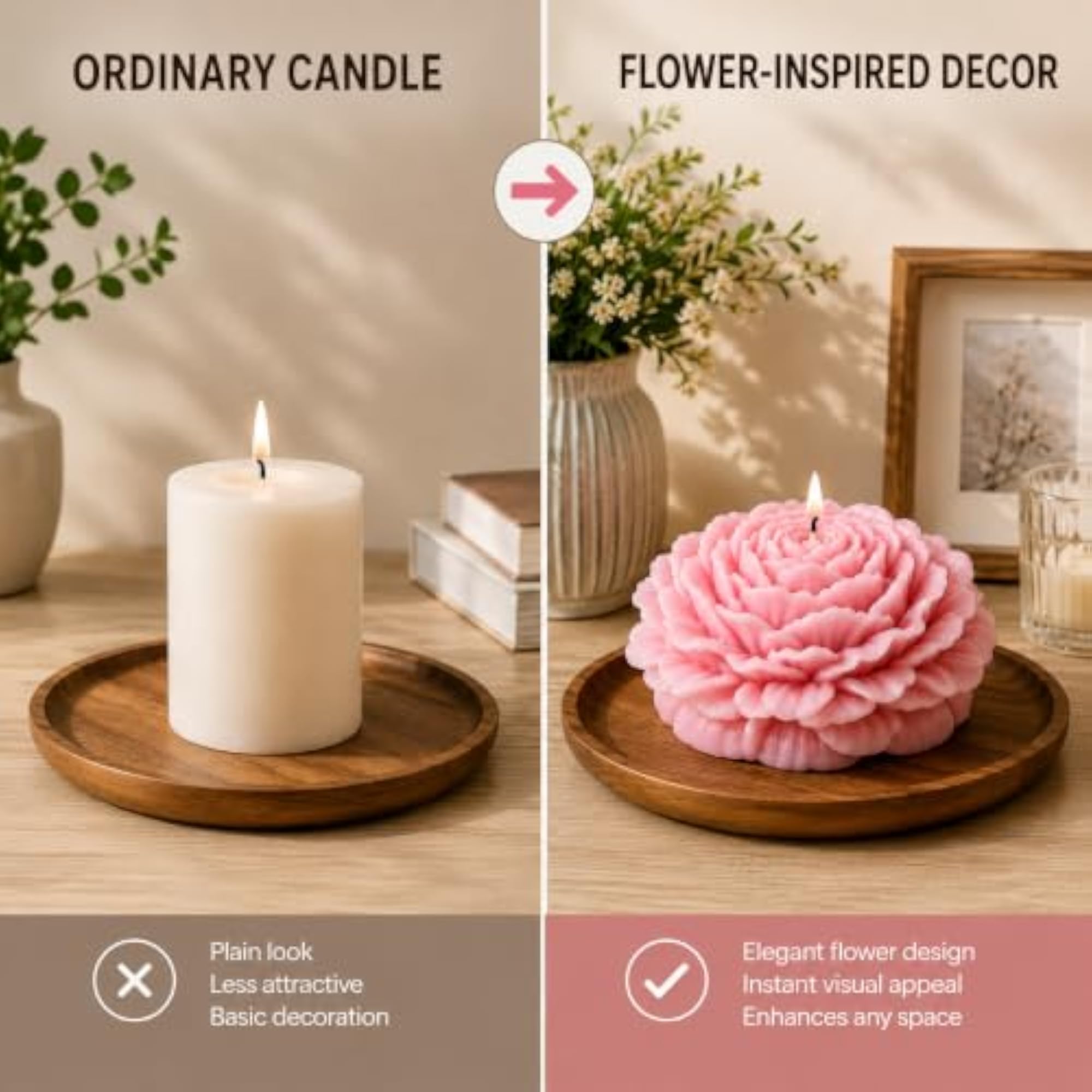 Peony Flower Shaped Decorative Candles, Pack of 2 for Diwali