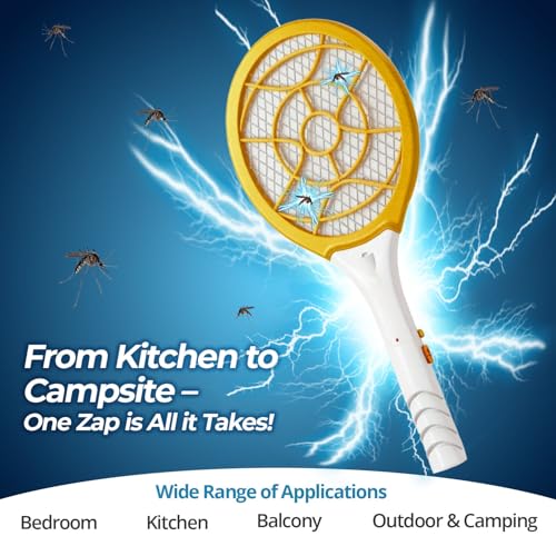 Image of LifeKrafts Mosquito Killer Racket Bat - 400mAh Rechargeable Electric Insect Zapper with LED Light | 3-Layer Safety Mesh | Plug-in Charging | Mosquito Bat for Home & Outdoor Use (Yellow)