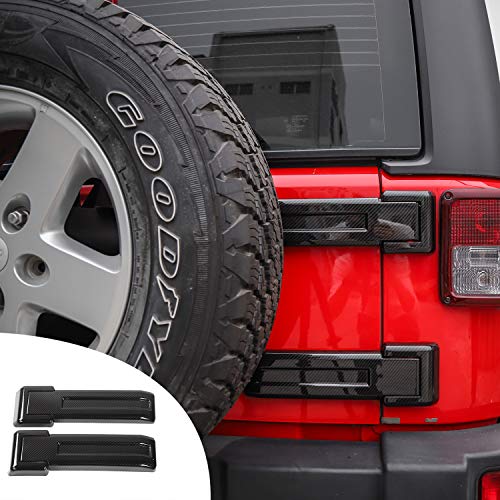 JeCar Tailgate Hinge Cover ABS Spare Tire Liftgate Trim for 2007-2017 Jeep Wrangler JK & Unlimited, Carbon Fiber Texture