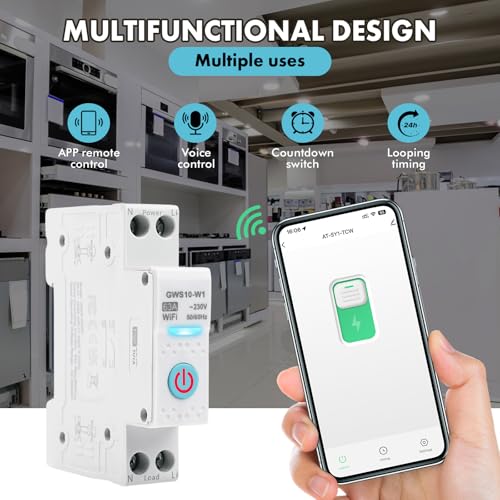 63A wlan schalter hutschiene wifi 1P Zeitschaltuhr Hutschiene tuya smart circuit breaker sprachsteuerung AC230V Smart schalter Kompatibel mit Alexa und Google Home GWS10-W1