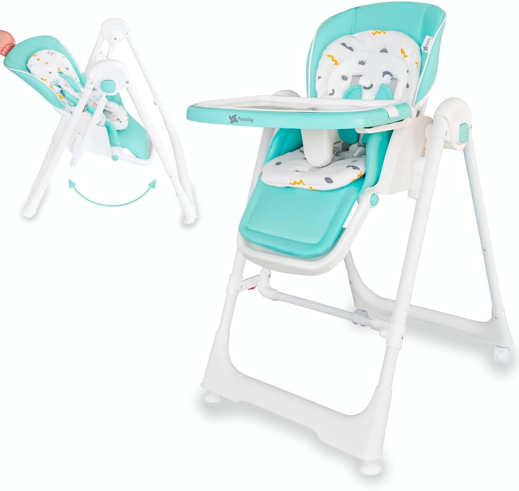 Twinly - Trona bebé Evolutiva Hamaca columpio multifunción Movity - Plegable, reclinable y ajustable con Reductor Arnés 5 puntos y Bandeja extraíble - 0m+ a 15kg