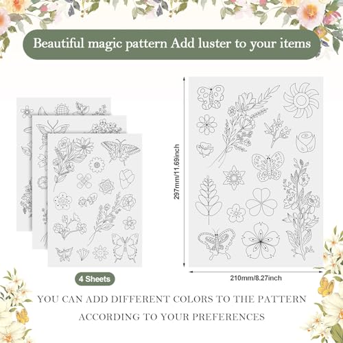 Image of Spritewelry 60 Pcs Water Soluble Embroidery Stabilizers, Stick and Stitch Embroidery Paper with Pre-Printed Flower Butterfly Patterns Wash Away Adhesive Stabilizers for Hand Sewing Lover Beginners