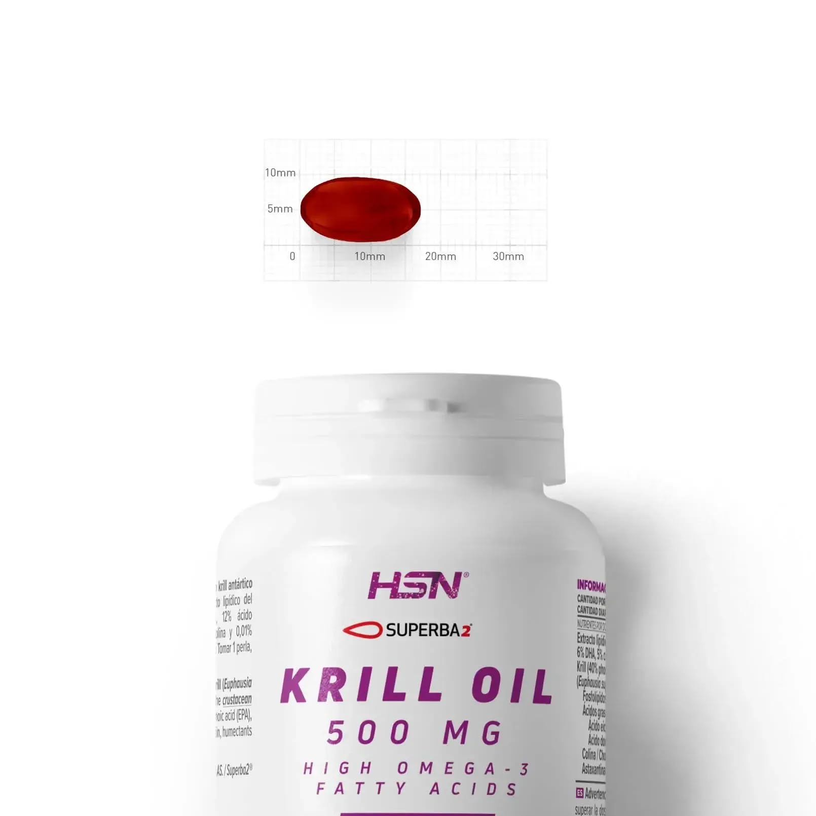 HSN Olio di Krill Omega 3 500 mg Superba2 | 120 perle | Alto contenuto di fosfolipidi (40%) | EPA e DHA per cuore e cervello | Krill Antartico di origine controllata | Senza glutine