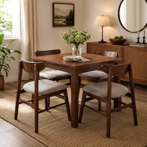 Image of CONSDAN Dining Chairs Set of 2, Solid Wood Structure, Comfort Cushion, Easy Assmeble- Space-Saving Design, Ideal for Compact Dining Space and Expands for Larger Dining Areas