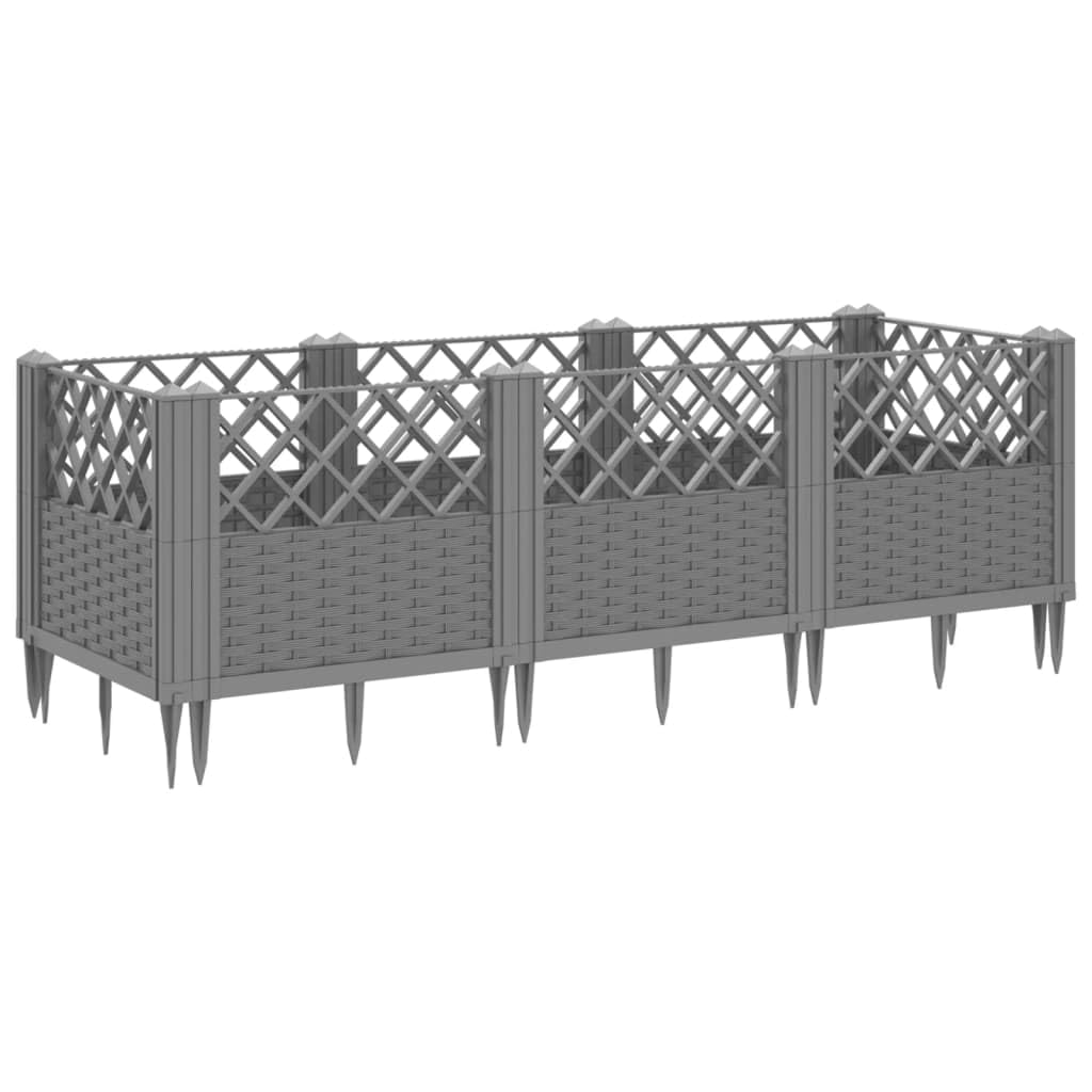 Jardinera de jardín de polipropileno gris claro 123,5 x 43,5 x 43,5 cm con diseño modular de 8 paneles y aspecto de ratán para huerto, hierbas aromáticas y plantas con flores