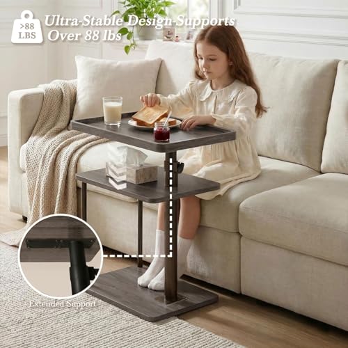 Image of Faesun C Table End Table Adjustable Height, 360Swivel TV Tray Table for Small Spaces, Small Nightstand for Living Room, Bedroom, Gray