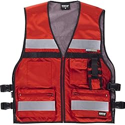 Casco Ala Completa Work Team Chaleco de alta visibilidad con ajustes laterales, multibolsillos, dos cintas reflectantes. HOMBRE Rojo UNICA