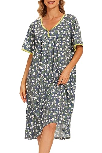 Image of AVIIER Nightgows for Women Soft Cotton Night Shirts Short Sleeve Sleepwear with Pockets