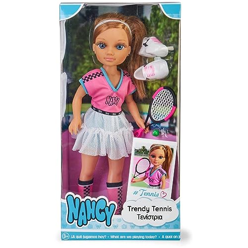 Nancy - Trendy Tenis, muñeca tenista de Pelo Rubio con coleta, un día Haciendo Deporte, Juguete con Accesorios Que completan el Look Deportivo como Raqueta, Pelota y Zapatillas, Famosa (700017109)