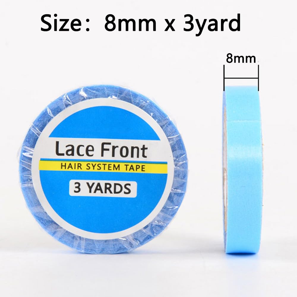 WAenZeeNH 1 Rolls Lace Front Wig Support Tape Double Sided Hair Extension Tapes Roll Wig Blue Tape for Hair Extensions Lace Wig Hairpiece Toupee Hair Weft 8mm x 3yards - Image 2