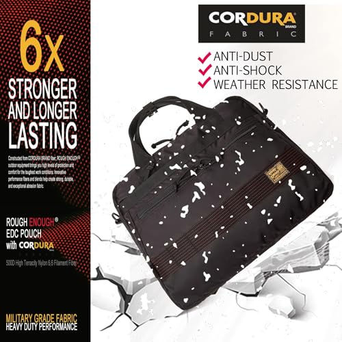 Image of Rough Enough 16 Inch Laptop Bag Briefcase with Shoulder Strap Cordura Black | Cordura fabric, YKK zippers, 8 pockets, padded laptop sleeve, detachable shoulder strap, lightweight for daily work or travel