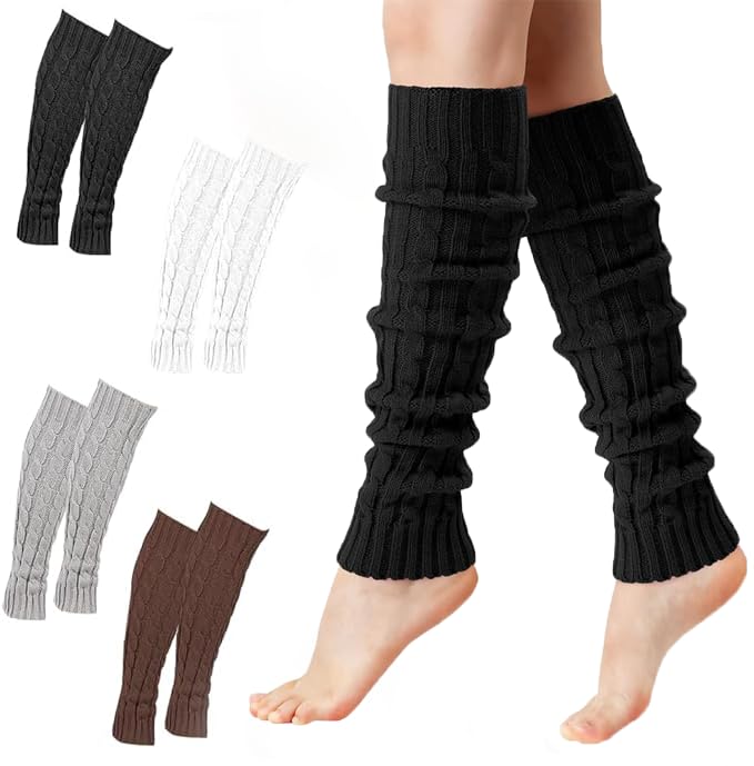 LINYIJOY 4 Paare Winter Stulpen Damen 40cm Winter Beinwärmer Legwarmers Strümpfe, Gestrickte Leg Warmers Vintage Beinwärmer Beinstulpen Damen Stricken Legwarmers Geschenke Für Frauen(4 Farben)