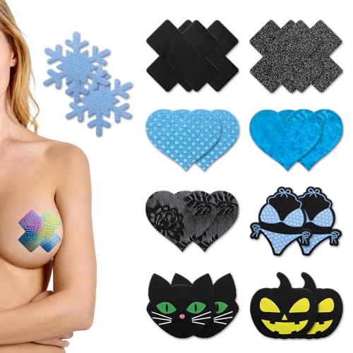 Image of Glitters Pasties Rave Pack Nipple Covers Stickers Disposable Sticky Breast Petals Bra for Women Rave Outfit Party