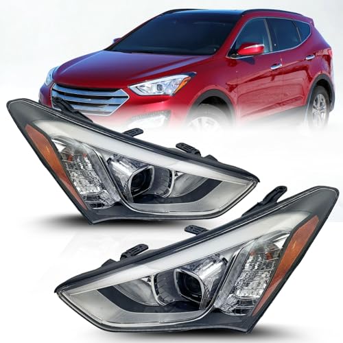 ALLIGATOR AUTO LIGHTS Headlight Assembly Compatible With Hyundai 2013 2014 2015 2016 Santa Fe Sport, CAPA Certified, HALOGEN Bulb Type, Bulbs Included, Left&Right Sides