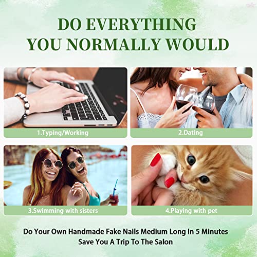 Red Press On Nails Medium Long Square,Xcreando Medium Glue On Nails,Perfect Fake Nails With Pure Color Natural Spring Nails Salon Press-On Feature Glossy Shade For Women And Girls In Daily Life #TOP4