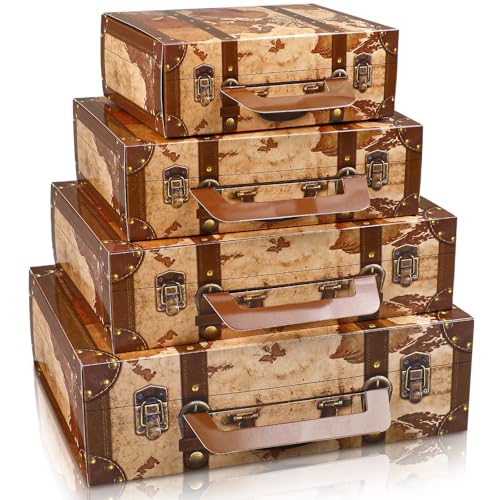 Klyyo Clyro 4 Pcs Vintage Decorative Suitcase Boxes, Travel Themed