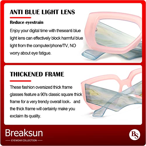 Image of Breaksun Thick Frame Blue Light Glasses for Women Men Fashion Oversized Square Computer Gaming Eyeglasses