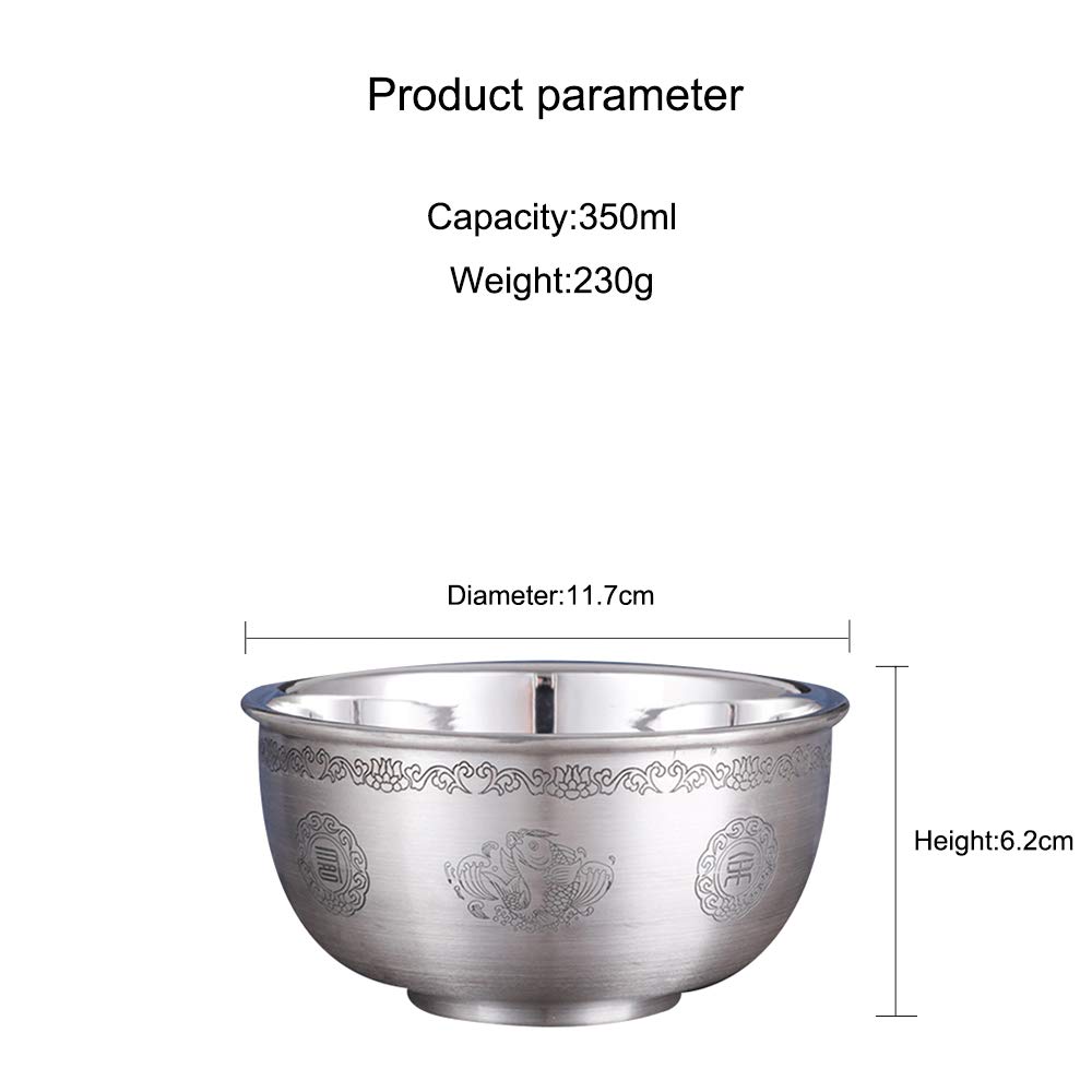 Bol de céréales en Argent Sterling, Bol à Salade, Bol à Soupe, Bol de Riz, Bol à pâtes, Bol de Dessert, Bol à Fruits, Vaisselle en Argent Sterling, 350 ML,Style Three