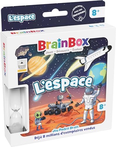 BRAINBOX: L'Espace - Juego de Cartas de Memoria y observación - Juego Familiar rápido para niños a Partir de 8 años - Aprender divertirse - Edición de Bolsillo - 1 Jugador y más - 10 min - Versión