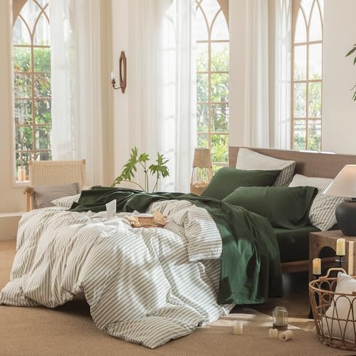 Image of MooMee Sheet Set 100% Washed Cotton Linen-Like Extra Deep Pocket Twin | Relaxed Linen-like Texture. Soft, Breathable & Lightweight Comfort. 15-19 inch Extra Deep Pocket with All-around Elastic