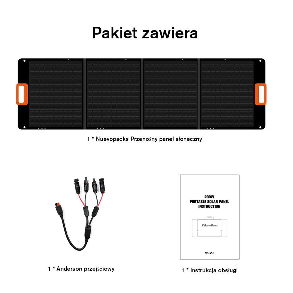 Składany panel słoneczny do przenośnej stacji zasilania Nuevopacks 1200W/2000W i Vaetuka 1200W/2000W ładowarka słoneczna z 2 wyjściami USB,generator słoneczny zewnętrzny 200 W na kemping i do ogrodu