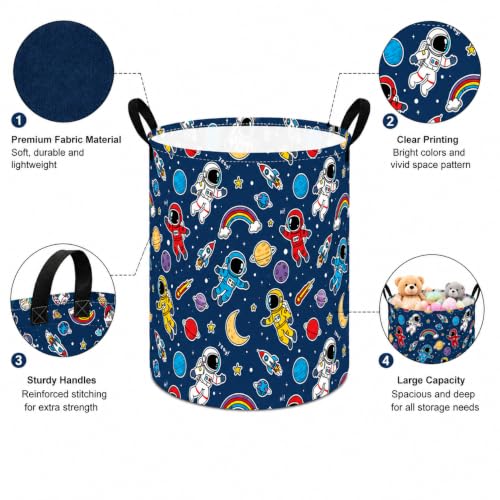 Image of MAIZMZ Kids Storage Bin Astronaut Space Hamper,15.7 inch D x 19.7 inch H Waterproof Linen Laundry Basket with Leather Handles for Boys Room, Gifts