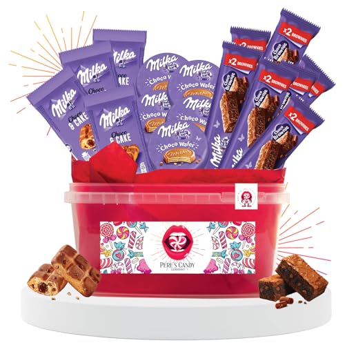 PERE’S CANDY Bucket | 30 Stück | CHOCO TRIO | Snack Box | 12x Choco Brownies + 10x Choco Wafer + 8x Choco Cake | Süssigkeiten Grosspackung | XXL MEGA PACK | Mix Party Box