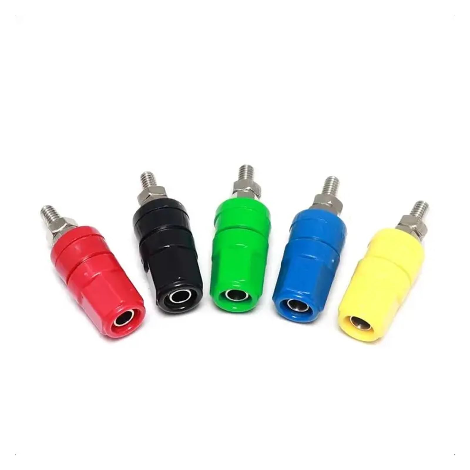 Lot de 30 bornes banane en cuivre pur - 4 mm - 20 A - Fiche banane M4 x 36 - Noir, rouge, bleu, vert, jaune (vert)