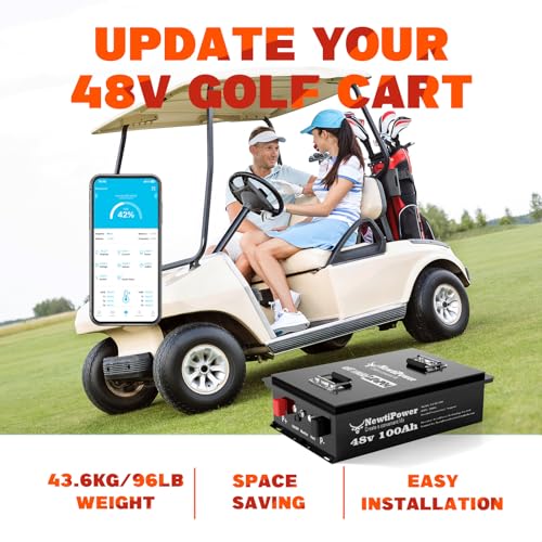 Image of 48V 100Ah Golf Cart Lithium LiFePO4 Battery with Charger and 200A BMS Grade A Cells Deep Cycle Rechargeable Battery,10000+ Cycles,Perfect for Golf Cart,Off Grid Applications